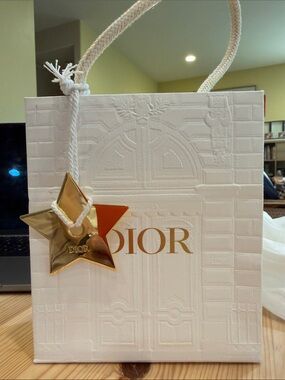 Dior White Paper Gift Bag with Gold Logo. Paris flagship store shopping bag